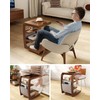 AQIMUELE Wooden C-Shaped End Table,Couch Desk with 2 Lockable Wheels,4-Tier