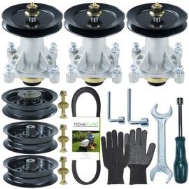 NICHEFLAG 3 Pack 587819701 Spindle Pre-Greased with 153535 Pulley 196106 Pulley 196104 Pulley 587686701 Belt Replaces 187281, 187291, 587820301, 532187292, 539112057, 587125401, 532187281, 532192870