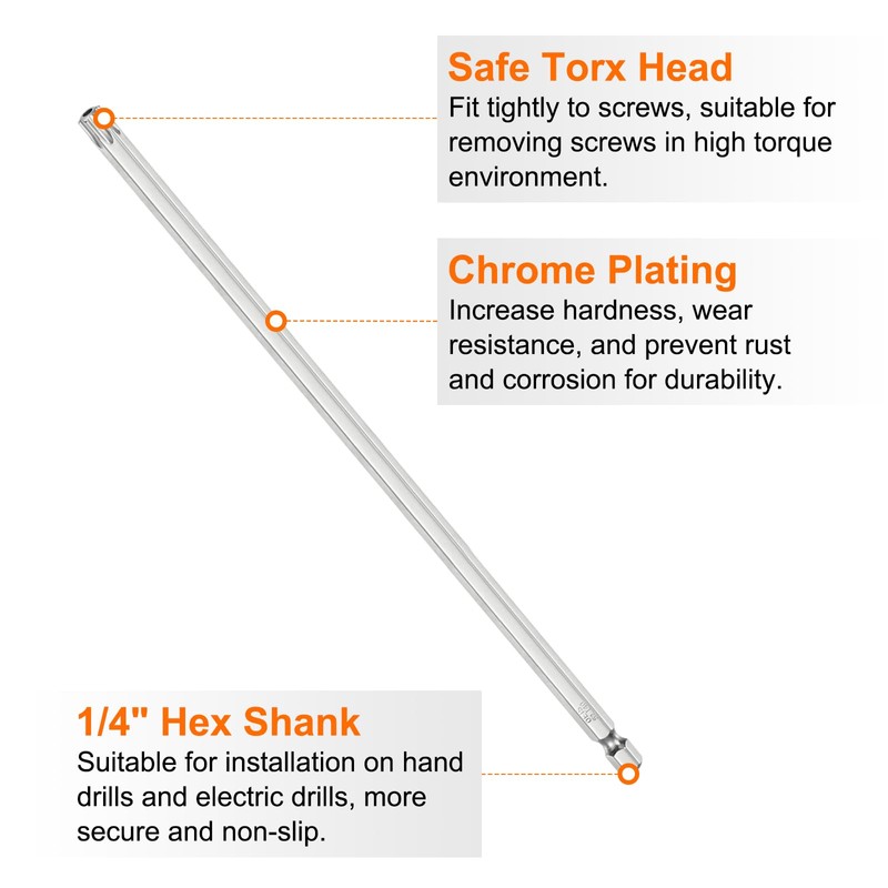sourcing map 5pcs T40 Security Torx Bit 1/4" Hex Shank