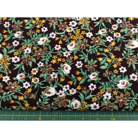 White Yellow Flowers on Brown 100% cotton fabric sold by the yard #168