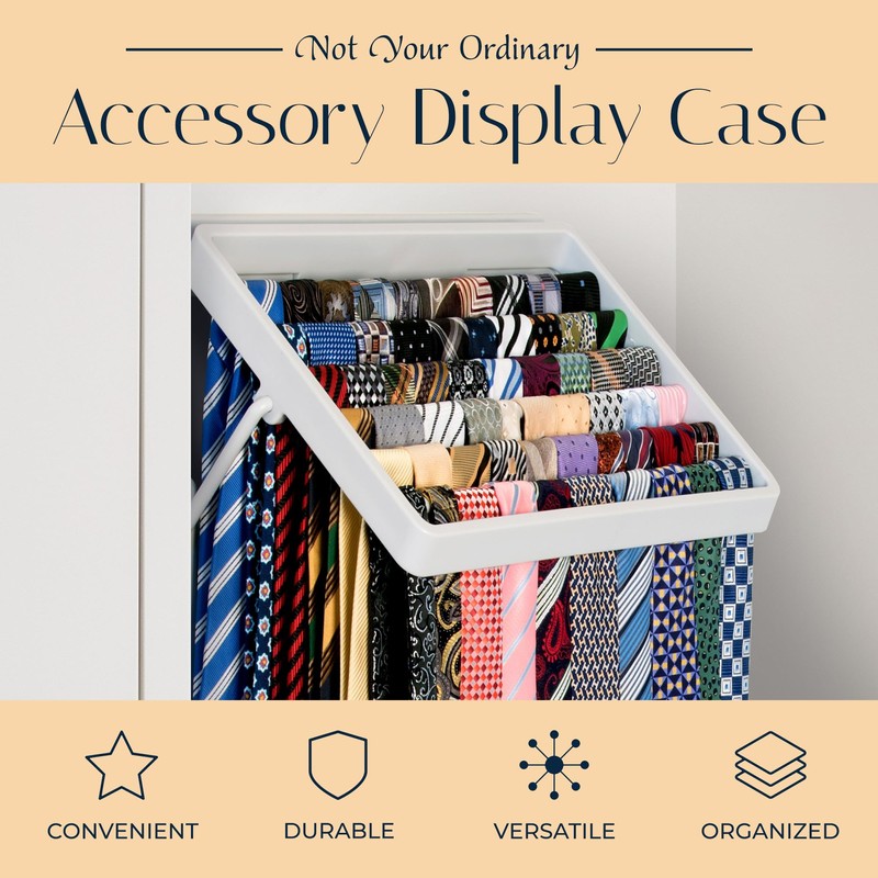 Tie and Scarf Organizer, TieMaster Battery-Free Organizer, Holds 60 Ties