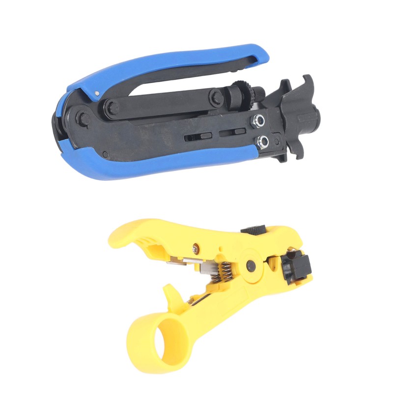Coax Crimper Tool Kit Adjustable Coaxial Cable Crimper Stripper with