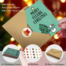 Obbyidk 24 Pack Humorous Christmas Cards Assortment, 12 Design Assorted Boxed Sarcastic Christmas Cards, Happy Holiday Cards With Envelopes & Sealing Stickers, 4 x 6 Inches