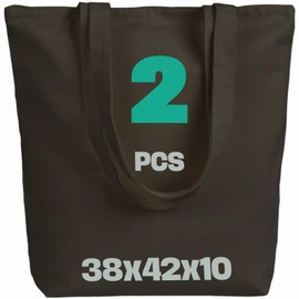 SCANDBAGS Large Cotton Bag - with Wide Base - with Long Handle - Bag for Washing - Fabric Bag for Painting - Blank - Jute Bag - 38 x 42 x 10 cm - Pack of 2, black