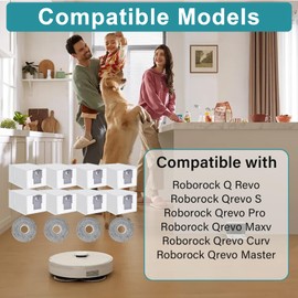 Haofun Pack of 12 Accessories Compatible with Roborock Qrevo Curv/Qrevo Master/Qrevo S/Qrevo Pro/Qrevo MaxV/Q Revo/Saros 10R, 8 Pieces Dust Bags, 4 Pieces Mop Pads