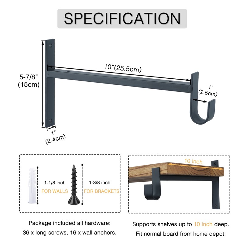 OVOV Closet Rod Bracket Heavy Duty 10 Inch Closet Shelf