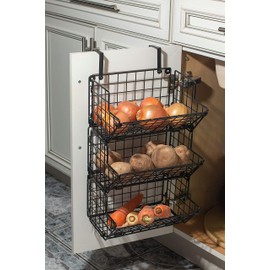 under sink organizers and storage Hanging fruit basket inside cabinet Metal Wire 3 Tier organizer Kitchen Fruit Produce Bin Rack Baskets fruit stand produce storage Z Basket Collection (black) (black)