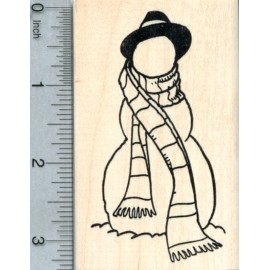 RubberHedgehog  Faceless Snowman Rubber Stamp, In Fedora and Striped Scarf K32805 WM