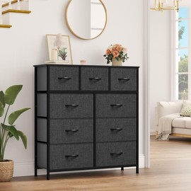 YITAHOME 9 Drawer Fabric Dresser, Furniture Storage Tower Cabinet, Organizer for Bedroom, Hallway, Closet, Sturdy Steel Frame, Wooden Top, Easy-to-Pull Fabric Bins(Black Grey) - Number of drawers: 9 Drawers- Black + Grey