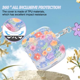 Newseego Airpods 1/2 Case Cover for Girls Women, Cute Flower Pattern Wave Frame Soft TPU Shockproof Full Protection Cover with Keychain for Airpods 1/2 Charging Case