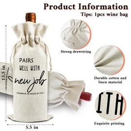 Pairs Well With A New Job Wine Bag Reusable Wine Bags, Wine Gift Bags for Wine Bottles, New Job Gift Promotion Gifts for Men Women Friends Coworker, Wine Accessories Party Decorations /43