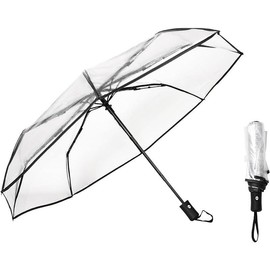 Clear Umrella, Transparent Folding Automatic Open Close Travel Umbrellas for Rain,Wind and Snow,Clear Umbrellas for Rain Adult Unisex - Color: BK
