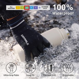 DRYMILE Hyla Waterproof Gloves - Warm Touchscreen Winter Snow Wool Blend Hand Gloves for Men & Women - Work, Hiking, Skiing, Running, Biking, Riding Glove, Ideal for Cold Weather - XL, Black