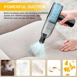 Battery Powered Car Vacuum Cleaner Cordless Handheld Portable - 18000Pa Powerful Suction & Air Blow - Upto 35mins Runtime - 4 Speeds - Brushless Motor- Hand held Vacuum Cleaner for Car Home Office Pet