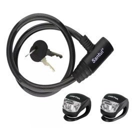 Santul Kit Candado De Cable Con Llave + Juego Luces Para Bicicleta