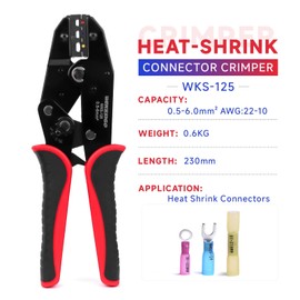 WKS-104H Ratcheting Crimping Tool with 120pcs Heat Shrink Connectors Kit, for AWG22-10 Wire, Professional Electrical Connector Crimper