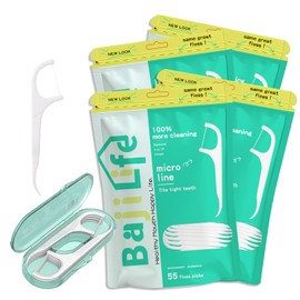 Bajilife Dental Floss Picks(228 Count) - Tooth Floss Picks, Tooth Picks Flossers for Adults, Floss Picks for Teeth, 55 Count (4 Pack) & 8 Count Portable Tooth Floss Picks Holder