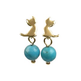 [Four Leaf Clover] Turquoise Stud 10 K K K10 Yellow Gold Turquoise December Birthstone Cat Earrings Cat Cat Women's Women: ma634