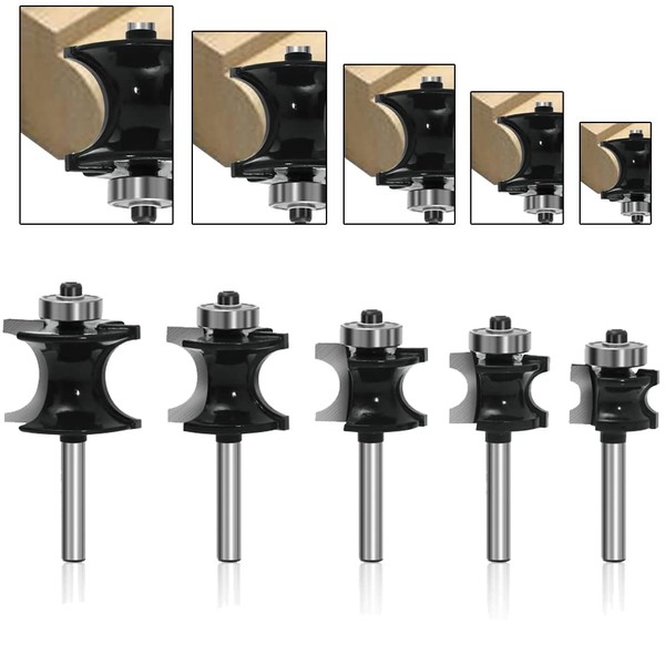 LEATBUY 5 PCS Router Bit Set, 1/4-Inch Shank Round Over