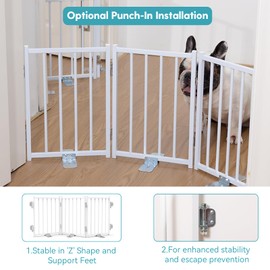 No Pawblems Free Standing Short Dog Gate, 16.5'' Tall Foldable Dog Fence for Indoor & Outdoor, Up to 36 Inch Extra Wide Puppy Gate for Stairs, Hallways, Doorways, Deck, Yard (White, 3 Panels)