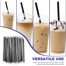 Black Jumbo Smoothie Straws, Chetexus 100pcs Smoothie Straws Plastic Disposable Wide-mouthed Milkshake Straws, Individually Wrapped Straws (0.43" Diameter and 9.4" Long)