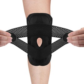 Pack of 2 Knee Support for Men and Women, Compression Knee Support, Adjustable Knee Pads, Knee Braces with Side Stabilisers & Patella Gel Pads for Meniscus Tear, Arthritis, ACL, Running, Black (L)