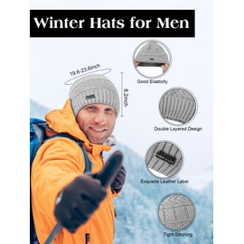 3-Pieces Winter Beanie Hats, Scarf and Touch Screen Gloves Set for Men and Women, Warm Knit Cap Set Light Grey