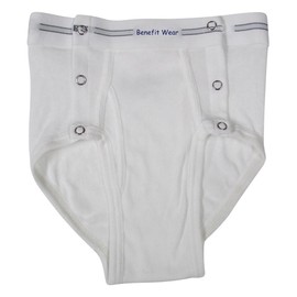 BENEFIT WEAR Men's Briefs with Side Snap Closure (M) White