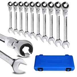 LOSCHEN SAE Flex-Head Ratcheting Wrench Combination Wrench Set 10 Pcs/Set with 72 Teeth, Chrome Vanadium Steel Tubing Ratchet Spanner（US and European Patents）
