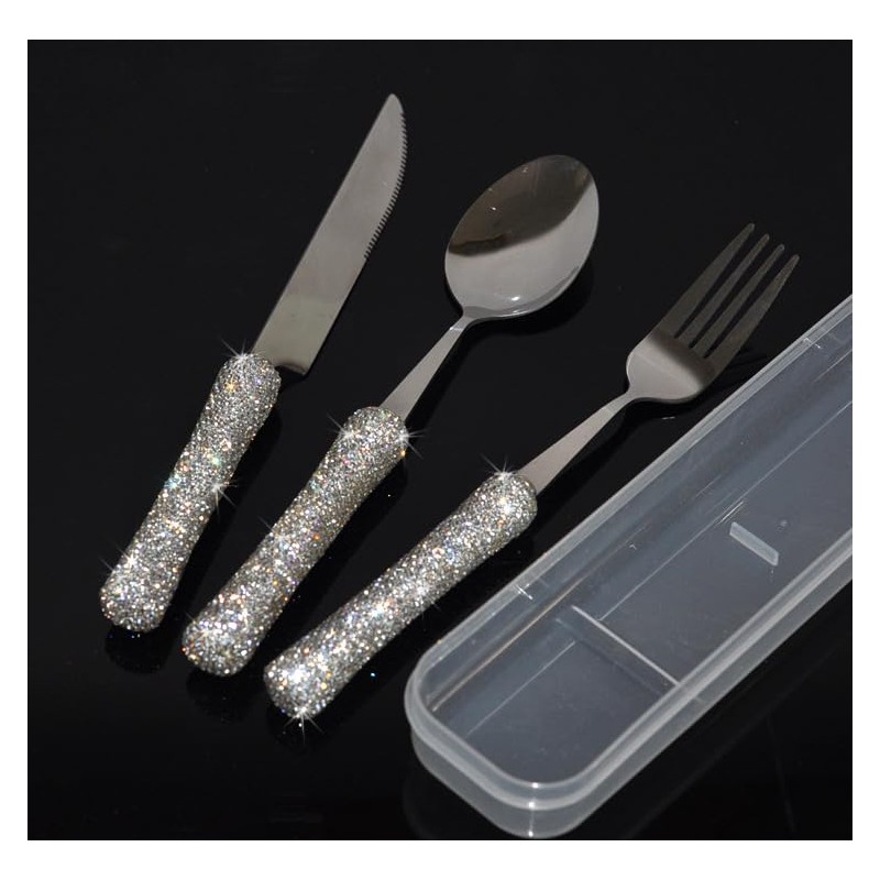 Bestbling Bling Rhinestone Crystal Dazzling Culinary Utensils Travel Set for
