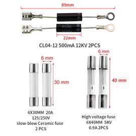 KOKISO Microwave Oven Repair Replacement Parts Kits, KW3A Microwave Door Switch 16A 125/250V Door Interlock, Diode CL04-12, 6x30mm Slow Blow Fuse 20A, 6X40MM Fuse 0.9A 5KV