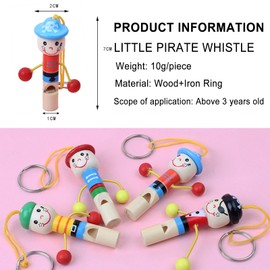 Biluer Children's Wooden Whistle 12 Pieces Cartoon Pirate Whistle Bird Pipe Wooden Pipe Pendant Funny Keyring for Children Birthday Gift Party Favours (Random Colour)