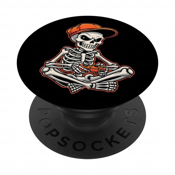Halloween Skeleton Gamer Video Gaming Funny Skeleton PopSockets Adhesive PopGrip
