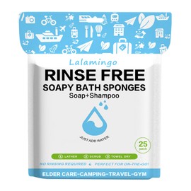 Disposable Rinse Free Bath Sponges, No Rinse Bathing Wipes for Adults, Soap Infused Dry Shower Wipes for Elderly, Bedridden, Camping, Post Surgery(25 Count 1 Pack)