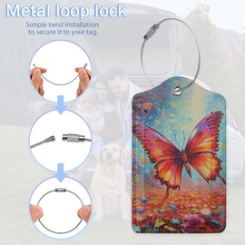 3 Pack Luggage Tag for Suitcase,Butterfly Leather Luggage Tag with Privacy Flap,Name ID Label and Metal Loop for Women Men Travel/Cruise Ships/Shipping/Mailing