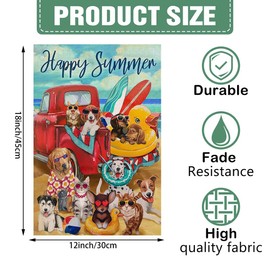 DMERBYL Happy Summer Red Truck Coastal Decorative Garden Flag, Dogs Beach Yard Nautical Outside Decoration, Ocean Outdoor Small Burlap Home Decor Double Sided 12 x 18