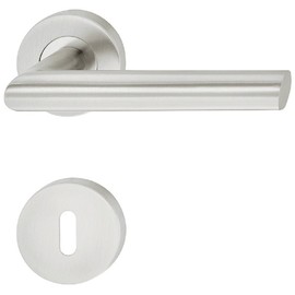 JUVA Door Handle Set Interior Door Handle L Shape Door Handle Room Door on Round Rosette LDH 2188 BB Deadlock Brushed Stainless Steel 1 Set Door Handle Set with Mounting Material