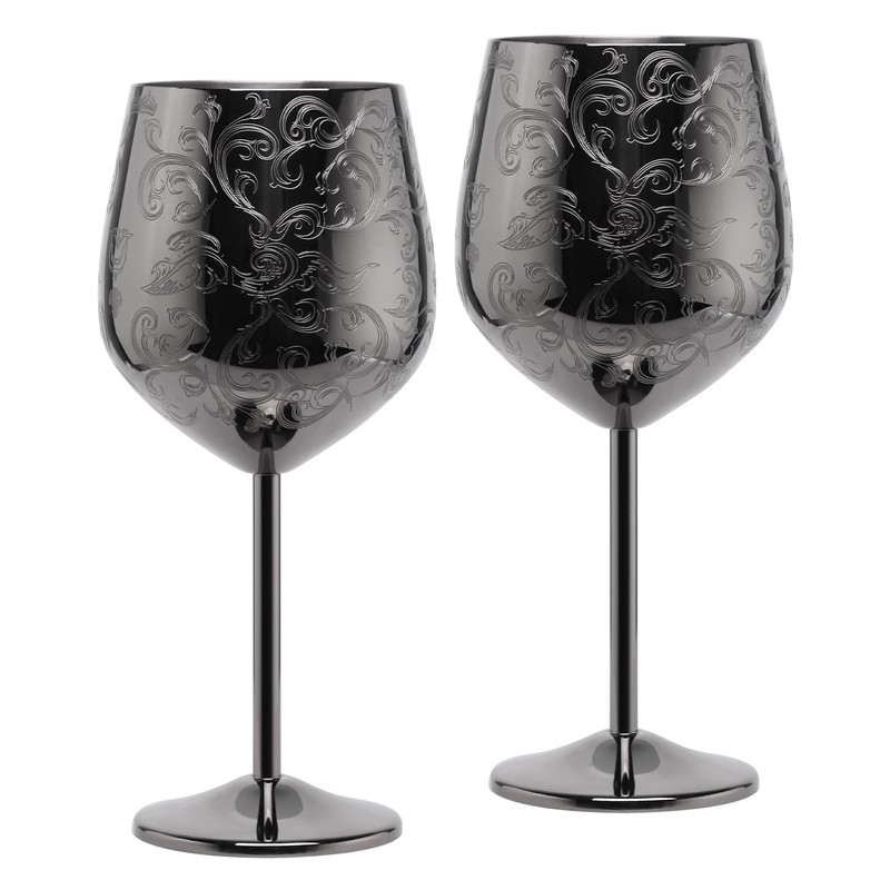 Sky Fish Stainless Steel Wine Goblets 2-Pack 18oz | Black