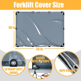 50 x 40in Universal Forklift Cover, Semi-Transparent Design Unobstructed View UV Protection Rain Cover Forklift Accessories Includes Zip Ties and Fixing Ropes