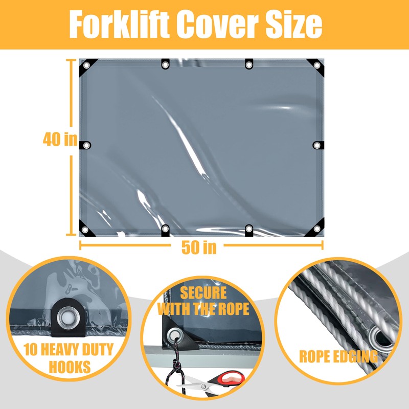 50 x 40in Universal Forklift Cover, Semi-Transparent Design Unobstructed View