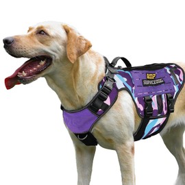 KQP No Pull Dog Harness -Tactical Dog Harness - Military Dog Vest with Adjustable - Dog Harness for Large Dogs, Service Dog, Purple Camo, XL