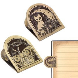 craspire Pack of 2 Metal Book Clip Journal Clips Alloy Bill Binder Vintage Butterfly Cat Moon Decorative Antique Brass Midori Travelers Notebook Accessories for Page Holder Bookmark