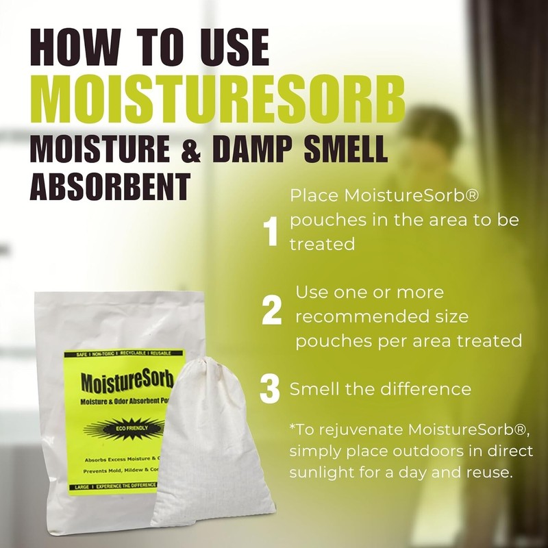 MOISTURESORB Reusable Mold & Mildew Smell Deodorizer Pouch: Rid Odor
