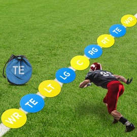 Sonwyoung 9 Pcs Football Lineman Spot Markers with Mesh Bag 9 Inch Non Slip Vinyl Poly Floor Agility Dots Flat Field Cones for Football Coaching Speed Agility Training Equipment (Blue, Yellow)