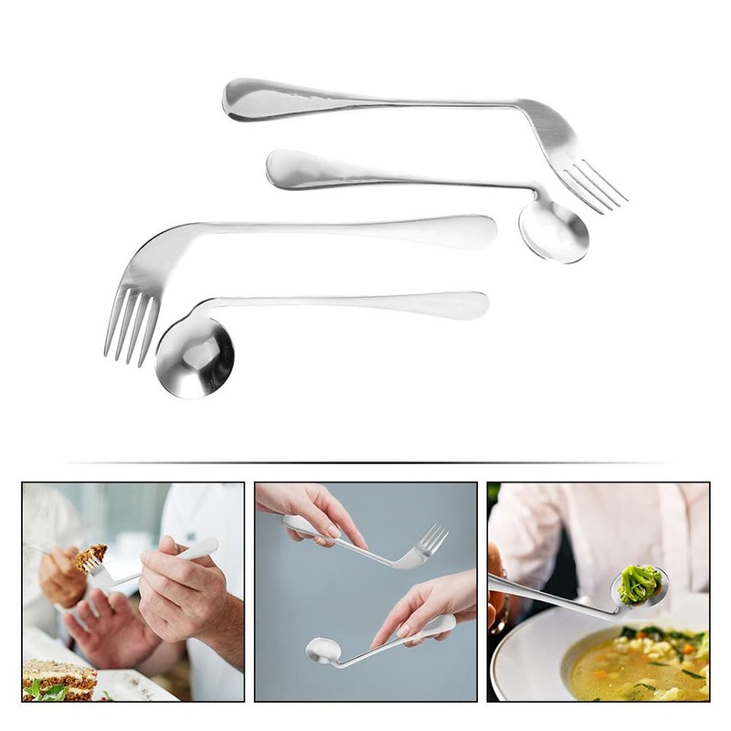 Adaptive Utensils Set - Curved Stainless Steel Spoon and Fork