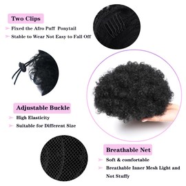 HEVAYO KISS Afro Puff Drawstring Ponytail 2Pcs Short Synthetic Kinky Curly Bun Hair Extensions, Updo Hairpieces for Black Women Girls (1B Natural Black)