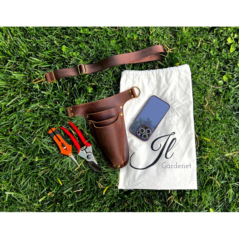 Garden Tool Belt, Handmade Premium Leather with Pouches Pockets Holster
