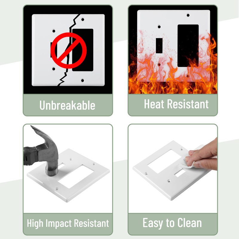 Bates- Combination Wall Plate, Toggle Switch/Decorator, White, 4.5"x4.5"/Standard Size, 2