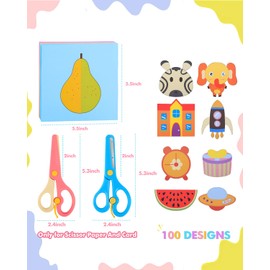 UCEC 104 Pcs Kids Safety Scissors Set - 4 Childrens Scissors for Crafting & 100 Colorful Kids Paper Cut-Outs, Preschool Training Scissor for Toddlers Ages 3-5, Art Supplies for Children