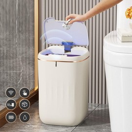 DEKMILE Modern Design Touchless Trash Can with Soft-Close Lid for Kitchen Bathroom Office Bedroom Motion Sensor Smart Plastic Food Waste Bin Cream Color 6.3 Gallon